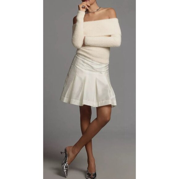 Anthropologie White Pleated Sz 10 Mini Skirt Flared Hem For Women - Picture 7 of 8